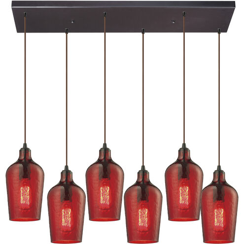 Hammered Glass 6 Light 30 inch Oil Rubbed Bronze Multi Pendant Ceiling Light in Hammered Red Glass, Configurable