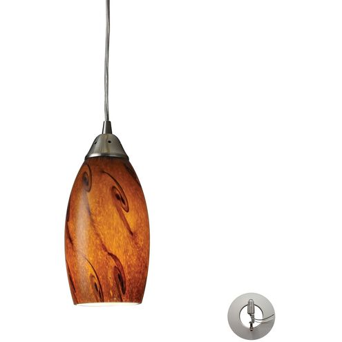 Galaxy 1 Light 5 inch Satin Nickel Mini Pendant Ceiling Light in Brown
