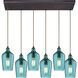 Hammered Glass 6 Light 30 inch Oil Rubbed Bronze Multi Pendant Ceiling Light in Hammered Aqua Glass, Configurable