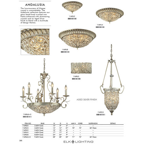Andalusia 6 Light 34 inch Aged Silver Vanity Light Wall Light in Incandescent