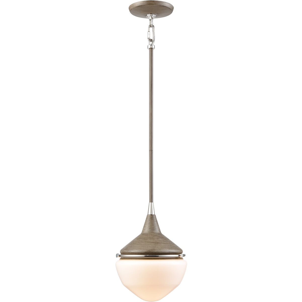 ELK 69274 1 Mid Century Schoolhouse 1 Light 8 inch Pecan with Polished Nickel Mini Pendant Ceiling Light