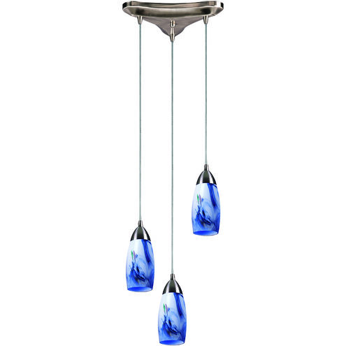 Milan 3 Light 10 inch Satin Nickel Mini Pendant Ceiling Light in Mountain Glass