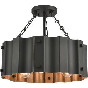 Clausten 3 Light 17 inch Black with Gold Semi Flush Mount Ceiling Light
