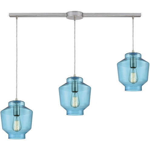 Barrel 3 Light 38 inch Satin Nickel with Aqua Mini Pendant Ceiling Light