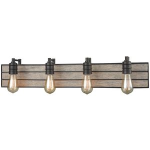 Brookweiler 4 Light 32 inch Oil Rubbed Bronze with Washed Wood Vanity Light Wall Light, Washed Wood Backplate