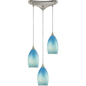 Earth 3 Light 11 inch Satin Nickel Multi Pendant Ceiling Light in Whispy Cloud Sky Blue, Incandescent, Triangular Canopy, Configurable