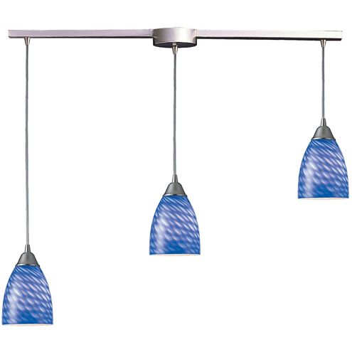 Arco Baleno 3 Light 36 inch Satin Nickel Mini Pendant Ceiling Light in Sapphire Glass