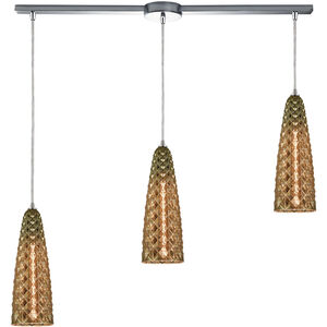 Glitzy 3 Light 36 inch Polished Chrome Mini Pendant Ceiling Light in Linear with Recessed Adapter