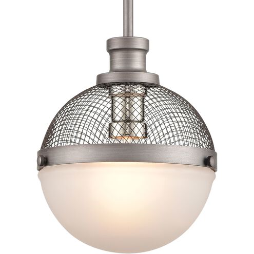 Calabria 1 Light 9 inch Weathered Zinc with Polished Nickel and White Mini Pendant Ceiling Light