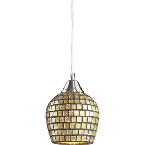 Fusion LED 5 inch Satin Nickel Mini Pendant Ceiling Light in Gold Leaf Mosaic Glass, Standard, 1