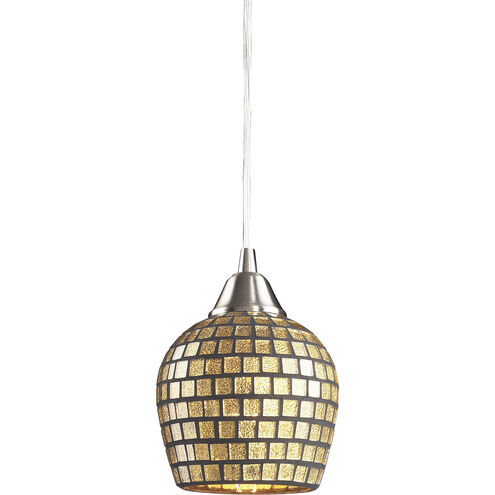 Fusion 1 Light 5 inch Satin Nickel Mini Pendant Ceiling Light in Gold Leaf Mosaic Glass, Incandescent