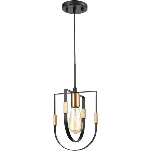 Heathrow 1 Light 8 inch Matte Black with Satin Brass Mini Pendant Ceiling Light