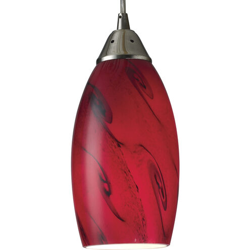 Galaxy 1 Light 5 inch Satin Nickel Multi Pendant Ceiling Light in Red Galaxy Glass, Standard, Incandescent, Configurable