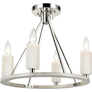 White Stone 4 Light 18 inch Polished Nickel with Sunbleached Oak Semi Flush Mount Ceiling Light
