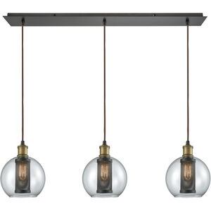 Bremington 3 Light 36 inch Oil Rubbed Bronze with Tarnished Brass Multi Pendant Ceiling Light in Linear, Configurable