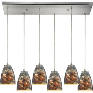 Abstractions 6 Light 30 inch Satin Nickel Multi Pendant Ceiling Light in Rectangular Canopy, Configurable