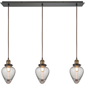 Bartram 3 Light 36 inch Antique Brass with Oil Rubbed Bronze Multi Pendant Ceiling Light in Linear, Configurable