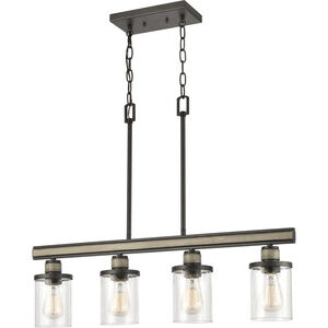 Beaufort 4 Light 30 inch Anvil Iron with Distressed Antiqued Gray Linear Chandelier Ceiling Light