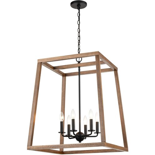 Barrow 6 Light 22 inch Matte Black with Birchwood Chandelier Ceiling Light