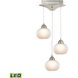 Ciotola 3 Light 10 inch Satin Nickel with White Mini Pendant Ceiling Light in White Opal