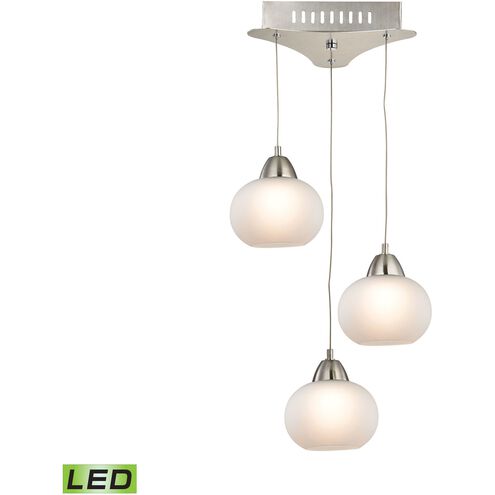 Ciotola 3 Light 10 inch Satin Nickel with White Mini Pendant Ceiling Light in White Opal