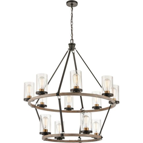Geringer 12 Light 36 inch Charcoal with Beechwood and Burnished Brass Chandelier Ceiling Light