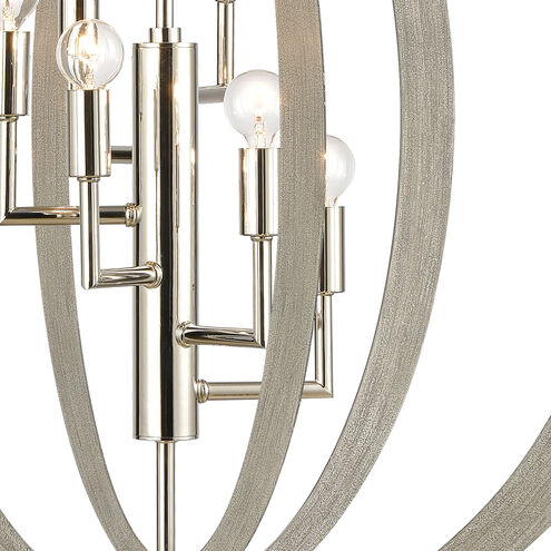 Retro Rings 6 Light 26 inch Sandy Beechwood with Polished Nickel Chandelier Ceiling Light