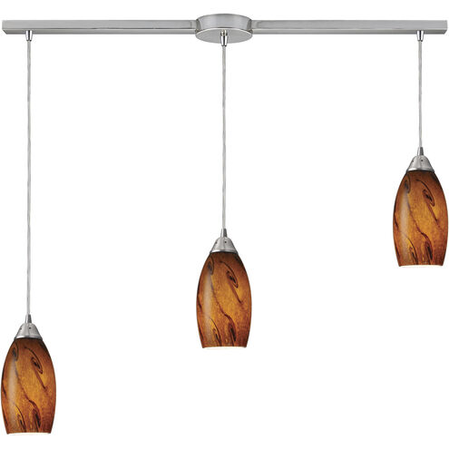 Galaxy 3 Light 36 inch Satin Nickel Multi Pendant Ceiling Light in Smoke Galaxy Glass, Incandescent, Linear with Recessed Adapter, Configurable