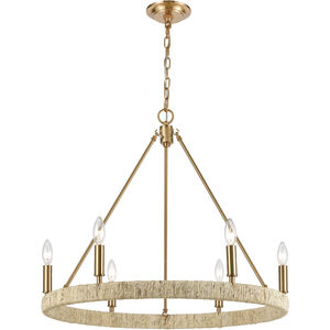 Abaca 6 Light 27 inch Satin Brass with Natural Abaca Chandelier Ceiling Light