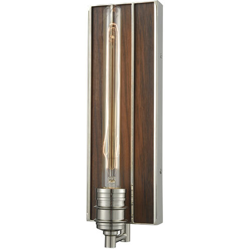 Brookweiler 1 Light 5 inch Polished Nickel Sconce Wall Light, Dark Wood Backplate