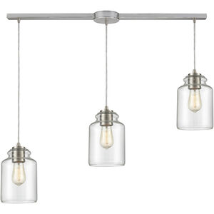 Josie 3 Light 36 inch Satin Nickel Multi Pendant Ceiling Light in Linear with Recessed Adapter