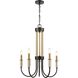 Glendon 5 Light 22 inch Matte Black with Burnished Brass Chandelier Ceiling Light