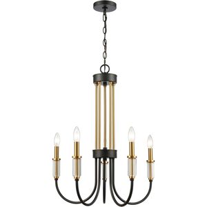 Glendon 5 Light 22 inch Matte Black with Burnished Brass Chandelier Ceiling Light