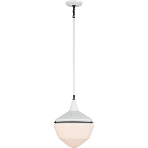 Mid-Century Schoolhouse 1 Light 12 inch Enamel White with Matte Black Mini Pendant Ceiling Light