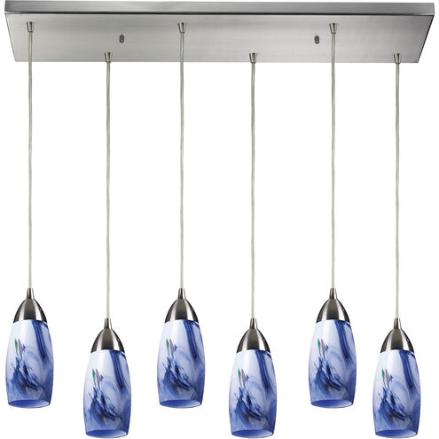 Milan 6 Light 30 inch Satin Nickel Multi Pendant Ceiling Light in Mountain Glass, Configurable