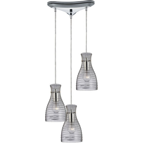 Strata 3 Light 10 inch Polished Chrome Mini Pendant Ceiling Light in Triangular Canopy, Triangular