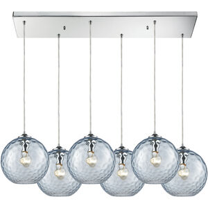 Watersphere 6 Light 30 inch Polished Chrome Multi Pendant Ceiling Light in Hammered Aqua Glass, Configurable