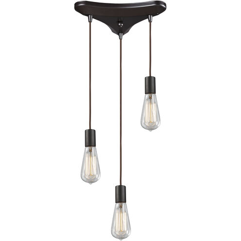 Menlow Park 3 Light 10 inch Oiled Bronze Multi Pendant Ceiling Light, Triangular