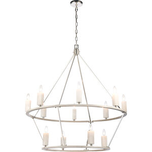 White Stone 12 Light 40 inch Polished Nickel with Sunbleached Oak Chandelier Ceiling Light