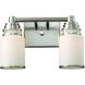 Bryant 2 Light 14 inch Satin Nickel with White Vanity Light Wall Light in Incandescent