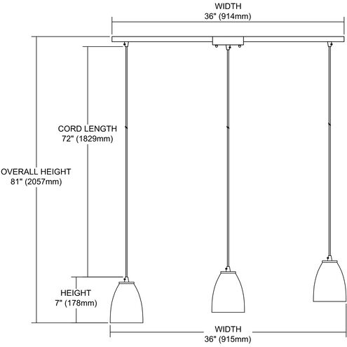 Fissure 3 Light 36 inch Satin Nickel Multi Pendant Ceiling Light, Configurable
