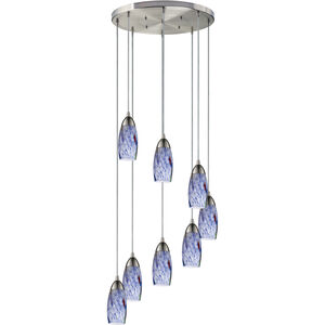 Milan 8 Light 18 inch Satin Nickel Multi Pendant Ceiling Light in Starburst Blue Glass, Incandescent, Round Canopy, Configurable
