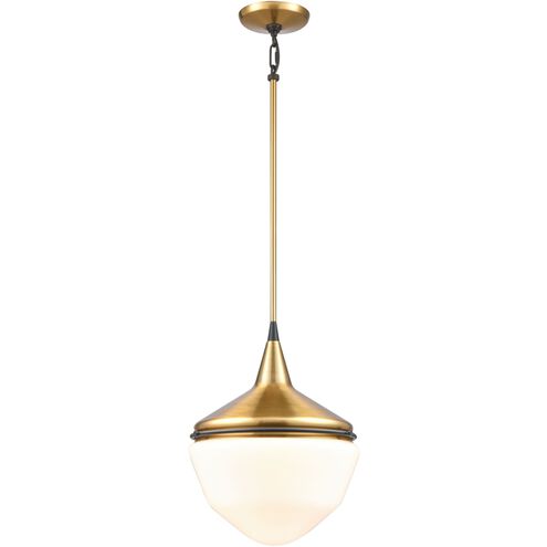 Mid-Century Schoolhouse 1 Light 12 inch Satin Brass with Matte Black Mini Pendant Ceiling Light