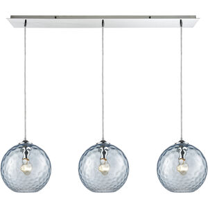 Watersphere 3 Light 36 inch Polished Chrome Multi Pendant Ceiling Light in Hammered Aqua Glass, Configurable