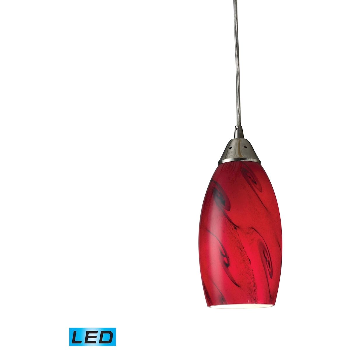 Galaxy LED 5 inch Satin Nickel Multi Pendant Ceiling Light in Red Galaxy Glass Configurable