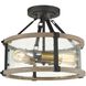 Geringer 3 Light 15 inch Charcoal with Beechwood and Burnished Brass Semi Flush Mount Ceiling Light