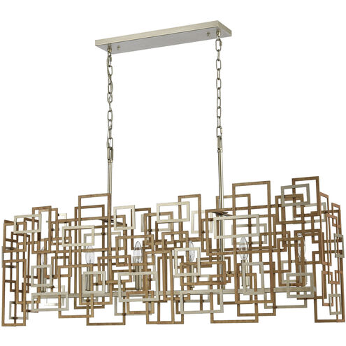Gridlock 6 Light 44 inch Matte Gold with Aged Silver Linear Chandelier Ceiling Light