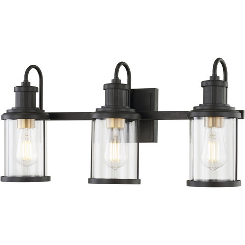 Millburn 3 Light 24 inch Matte Black with Burnished Brass Vanity Light Wall Light