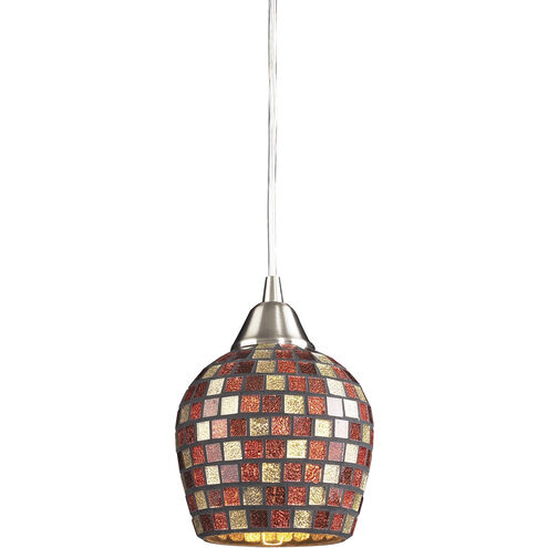 Fusion 1 Light 5 inch Satin Nickel Mini Pendant Ceiling Light in Multi Mosaic Glass, Incandescent