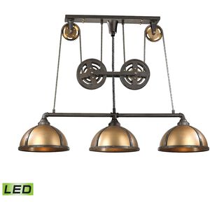 Torque LED 62 inch Vintage Brass Linear Chandelier Ceiling Light